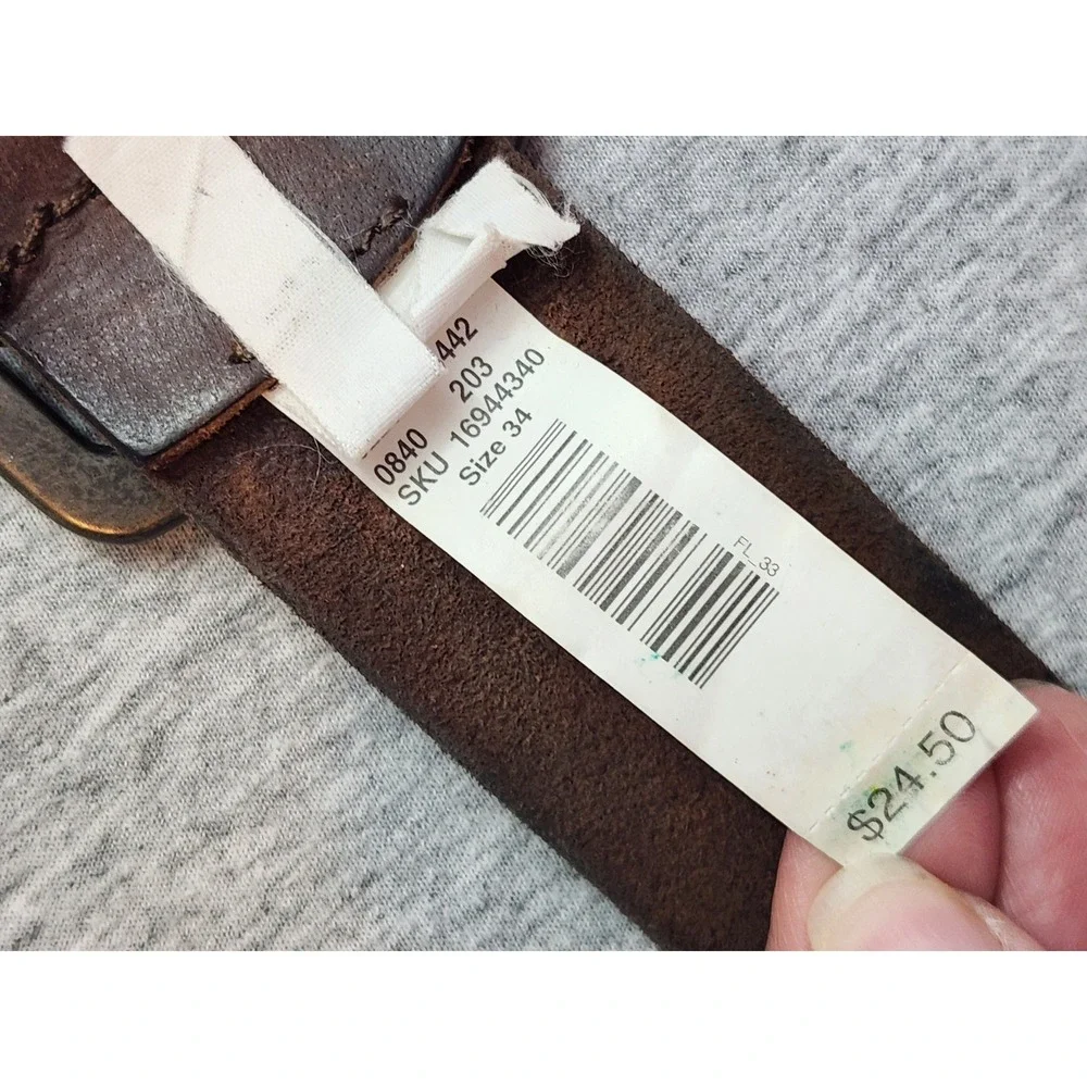 American Eagle Outfitters Leather Belt Mens 34 Brown Rugged Distressed Buckle